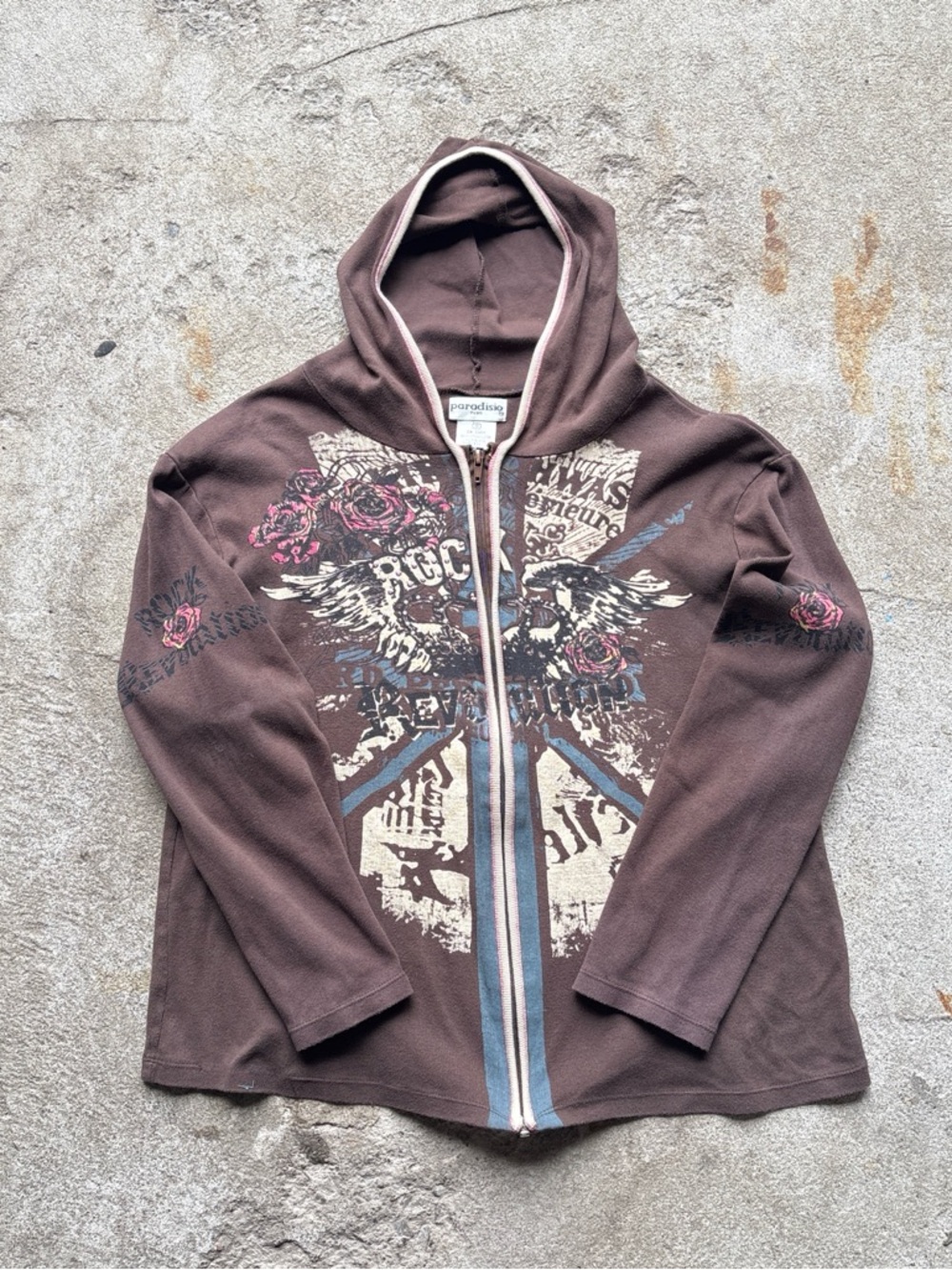 Paradisio Graphic Zip Hoodie with Floral & Wing Motif